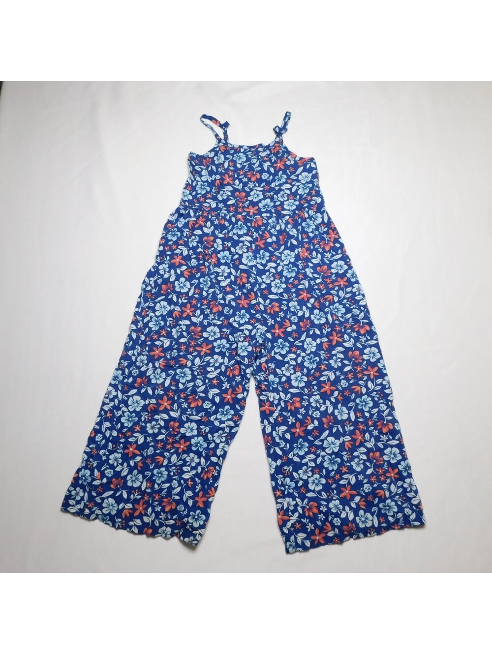 Dip Girls Size M 8 Jumpsuit Blue Coral Floral Wide Leg Spaghetti Strap Eco Frien